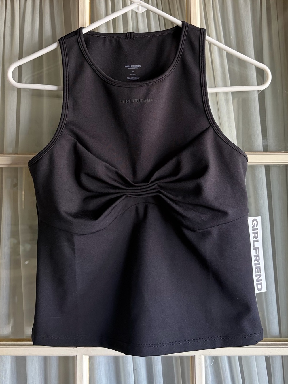 girlfriend collective black twist-front tank